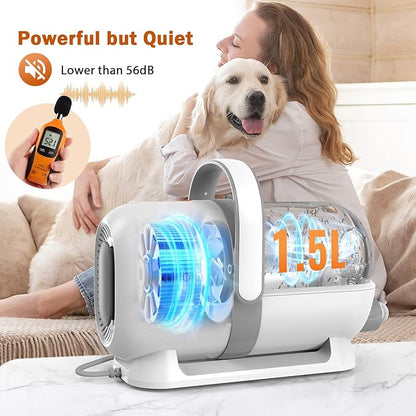 Dog Grooming Vacuum Kit, All-in-One Pet Grooming Vacuum with Pet Clippers, Low Noise Dog Hair Vacuums with 1.5L Dust Cup, Dogs deshedding Vacuums Brush for Dogs Cats