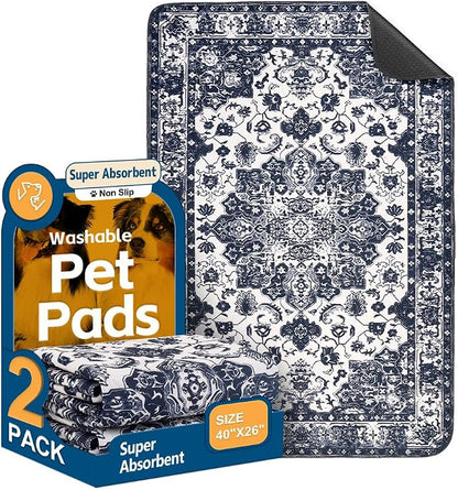 Washable Pee Pads for Dogs, 2 Pack Reusable Puppy Training Pads 40"x26" Super Absorbent Waterproof Dog Training Pads, Non-Slip Potty Pads, Whelping Pads Litter Mat Navy Blue