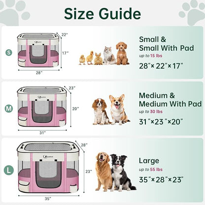 Siedihit Dog Playpen, Cat Pet Puppy Crate, Portable Playpens Indoor Outdoor (Pink, Large)