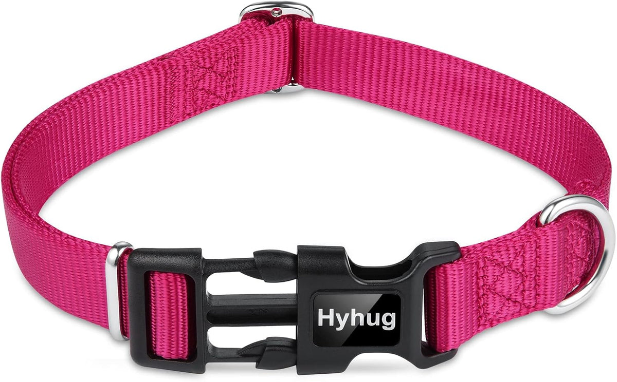 Hyhug Pets Solid Color Classic Regular Heavy Duty Basic Collar for Small Dogs, Unique Design Adjustment Triglide Slide (Buckle) Can Attached Name Tag Accessories. (Small, Rose Red)