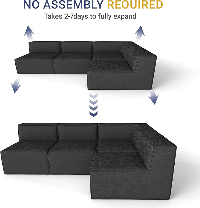 97" Sectional Compressed Sofa Modular Couches,High-Density Foam No Assembly Required,3-Piece(1xCorner 3xArmless) for Living Room, Chenille Dark Grey