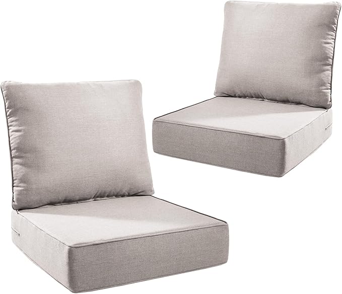 Outdoor Seat Cushion Set-24 x 24 x 6 Inch Outdoor Chair Cushions Set of 2 with Water Resistant & Removable Cover Outdoor Cushions for Patio Furniture Chair Sofa Couch-Beige