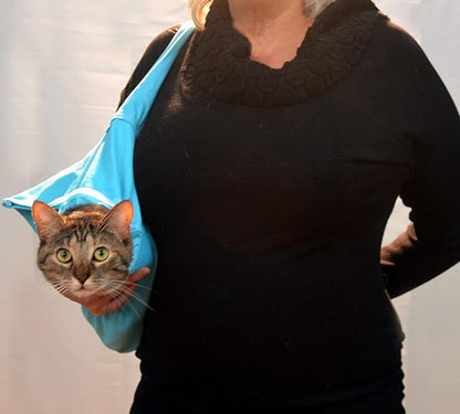 Cat-in-the-Bag Cozy Comfort Carrier - Large Light Blue Cat Carrier Soft and Pet Carrier Administration, Grooming, Vet Visits, Dental Care, and Nail Trimming