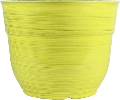Garden Elements Indoor/Outdoor Glazed Brushed Happy Plastic Planter, Large, Bright Yellow, 15"