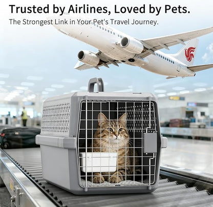 RIZZARI Gray Pet Carrier for Medium Dogs & Cats, Hard-Sided Travel Kennel | Spacious Interior,Reinforced Side Latches,Stable Carrying Handle,Wide Front Entry,Supports Daily Travel,Light weight to Carry