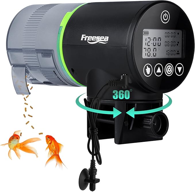 FREESEA Aquarium Automatic Fish Feeder: Programmable Auto Food Dispenser - Smart Fish Tank Vacation Timer Feeder (Battery Operated)