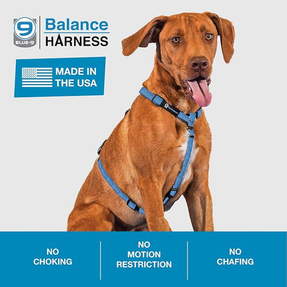 Blue-9 Reflective Buckle-Neck Balance Harness, Fully Customizable Fit No-Pull Harness with 3M Reflective Stitching, Ideal for Dog Training and Obedience, Made in The USA, Blue, Large