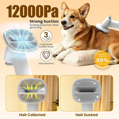 Dog Grooming Kit with Vacuum, 12000Pa Pet Electric Clipper & Nail Grinder | PG01 Plus 8-in1 Pet Grooming Kit, Low-Noise Dog Vacuum for Shedding Grooming, Pet Hair Remover Vacuum