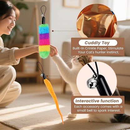 Interactive Cat Toys for Indoor Cats - Cat Ball Toy Attachment with Feather Toys and Worm Toys, Refills for Smart Exercise Cat Ball Tail