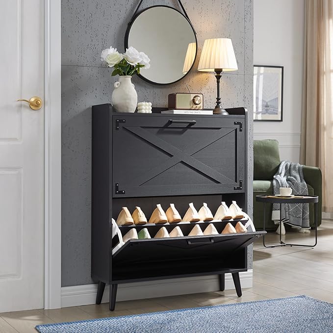 Shoe Storage Cabinet, Farmhouse Shoe Organizer