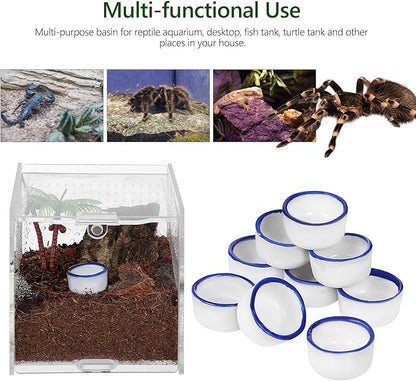 12pcs Small Ceramic Reptile Water Bowls Mini Terrarium Basins and Crawling Pets Reptile Tank Drinking Dishes Pet Habitat Accessories