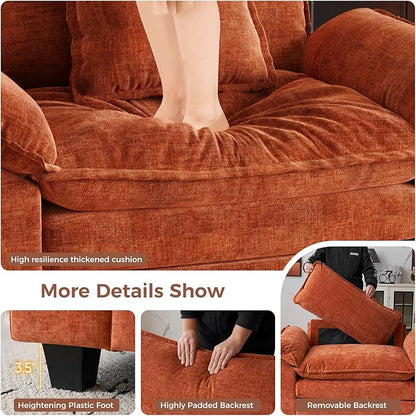HUSFU Oversized Accent Chair, 49.5'' W Chenille Cloud Sofa Chair with Deep Seat and Extra Wide Armrests, Comfy Reading Armchair for Bedroom, Living Room, Terracotta Orange
