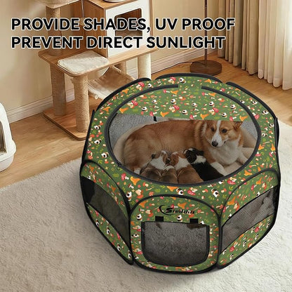 Siedihit Dog Playpen, Medium Dogs Tent Crates Cage Indoor/Outdoor | Portable Pop Up Dog Kennel Playpen with Carrying Case for Dogs/Cats/Rabbits(Cottagecore, Medium)