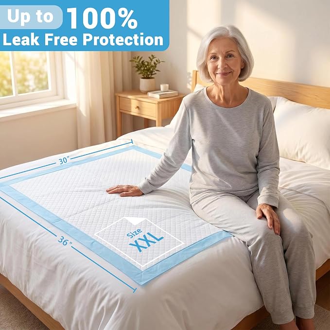 30"x36" Bed Pads Disposable Adult 7-Layer Extra Large 100 Count | Overnight Protection for Incontinence, Super Absorbent Underpads, Quick-Dry, Skin-Friendly, Pee Pads for Dogs, Elderly, Baby