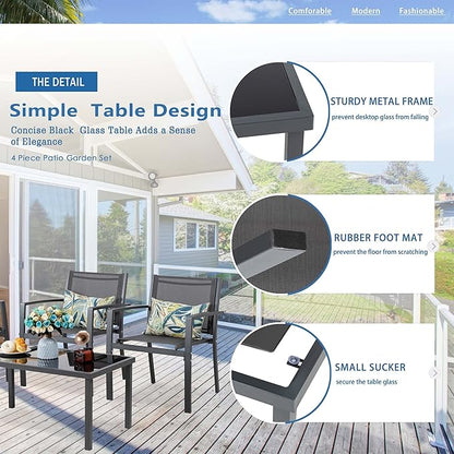 Vongrasig 4 Pieces Patio Furniture Set, Outdoor Patio Conversation Sets, Small Porch Balcony Furniture on Clearance, 4 Piece Patio Set for Deck, Garden, Backyard (Grey)