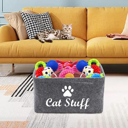 Geyecete Cat Apparel & Accessories/Cat Toys/Pet Supplies Storage Basket/Bin with Handles, Collapsible & Convenient Storage Solution for Office, Bedroom, Closet, Toys, Laundry(Grey)