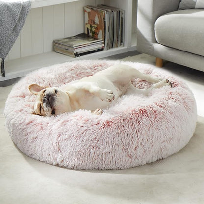 Western Home Faux Fur Dog Bed & Cat Bed, Original Calming Dog Bed for Small Medium Large Pets, Anti Anxiety Donut Cuddler Round Warm Washable Cat Bed for Indoor Cats(30", Pink)