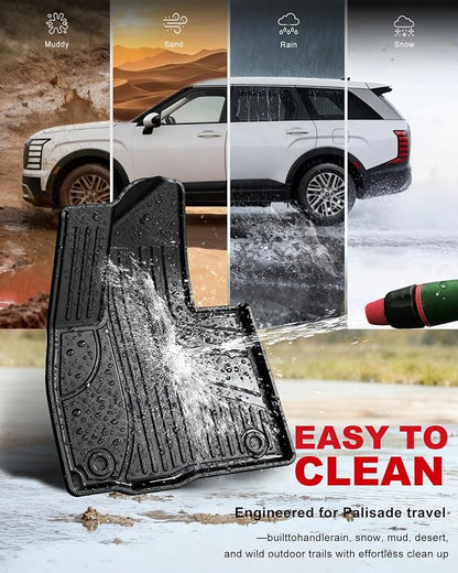 Floor Mats for Hyundai Palisade 2026 7/8 Seats Gas Only All Weather TPE Floor Liners Cargo Mat with Backrest Mat Accessories Odorless Anti-Slip Cargo Tray with Back Seat Protector