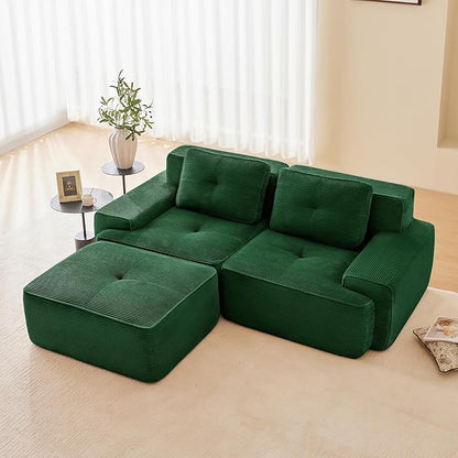 Green Ottoman for Modular Sectional Sofa, Corduroy Deep Seat for Oversized Compressed Boneless Sectional Couches for Living Room Bedroom Apartment, Cloud Sofa Couch Set, Memory Foam, No Assembly