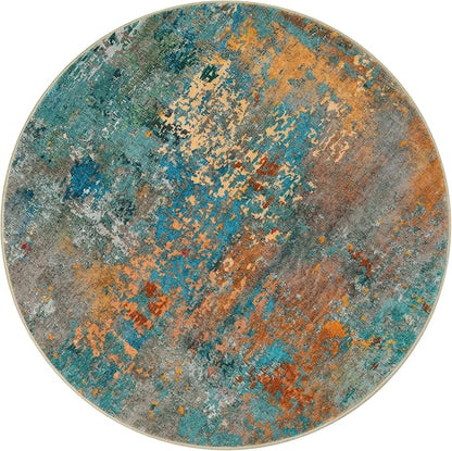 Lahome Modern Abstract Round Rug - 4Ft Colorful Rugs for Entryway Small Bathroom Rugs Washable 4x4 Circle Mat, Contemporary Indoor Floor Accent Carpet for Kitchen Bedroom Family Room Decor