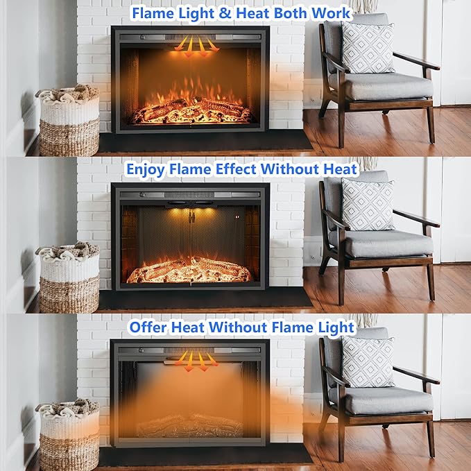 43 Inches Electric Fireplace Insert, 750W/1500W Fireplace Heater