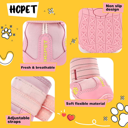 Hcpet Dog Shoes, Dog Boots for Large Dogs, Breathable Dog Booties Paw Protector for Summer Hot Pavement, Winter Snowy Day, Outdoor Walking, Indoor Hardfloors Anti Slip Sole Pink Size 8