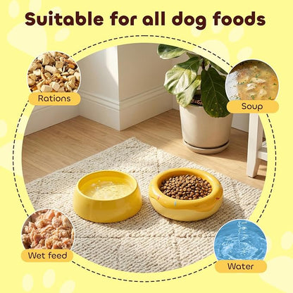 Donut Duo Ceramic Dog Bowl, Dog Water Bowl and Dog Food Bowl, Pet Bowls (Yellow)