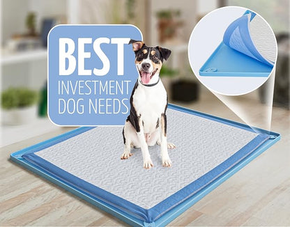 TidyFriend Dog Pee Pad Holder Tray Fits for 30” x 23” Pee Pads with Corner Lock Holes, Raised Edges, Non-Spill, Easy to Clean Silicone Dog Potty Tray Holder, for Indoor Floor Protection (Blue) | Corner Lock Holes, Raised Edges, Non-Spill, Easy to Clean...