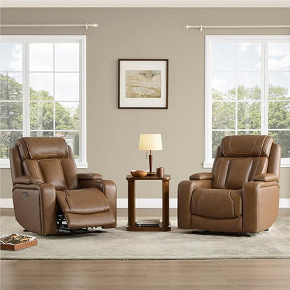 Watson & Whitely Genuine Leather Electric Recliner Chairs, Oversized Super Zero Gravity Recliner Triple-Motor W Adjustable Lumbar Headrest Support & Hidden Storage, Saddle Brown