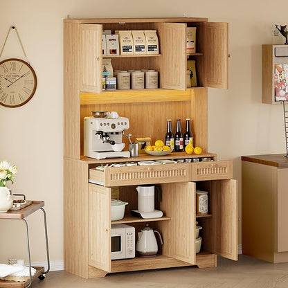 Pantry Cabinet with Charging Station and Light, Tall Kitchen Pantry Storage