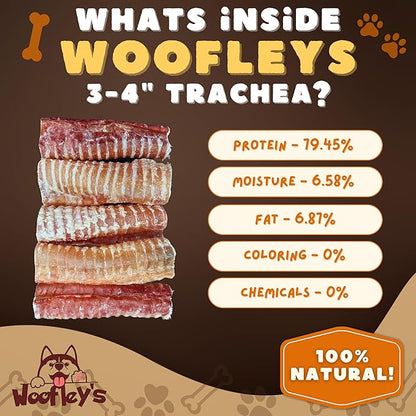 Woofley's Beef Trachea - 3-4 Inch - 50 Pack - Trachea Treats for Dogs - Natural Source of Glucosamine and Chondrotin for Joint Health - 100% Natural Beef Windpipe for Dogs