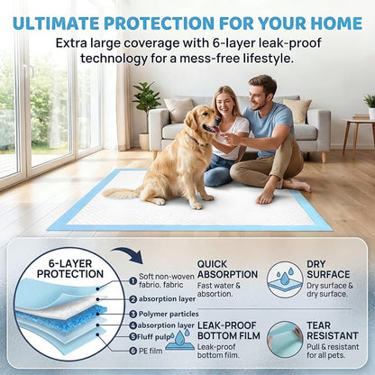 40 Count Extra Large Dog Pee Pads 31" x 55", 6-Layer Soft Highly Absorbent Puppy Pads, Quick Dry Odor Control Potty Pads for Large Dogs & Multi-Pet Families, Leak-Proof Dog Training Pads