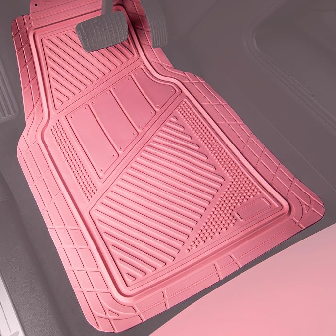 CAR PASS Heavy Duty Rubber Floor Mats 4-Piece,Pink Car Mats Full Sets Anti-Slip,Waterproof Universal Trim-to-Fit for Car SUV Truck, Durable All Weather Automotive Car Mats for Women,Girly(All Pink)