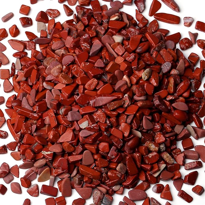Red Jasper Aquarium Gravel Rocks Natural Tumbled Healing Crystal Chips Bulk Gemstones Tumbled Crushed Stones for Fountain Vase Filler Planters Decorative Fish Tank Potted Reiki Energy Balancing 0.44lb