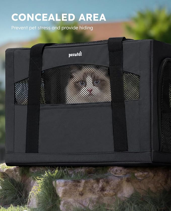 Pecute Cat Carrier Stable, Pet Carrier with Privacy Partition,Dark Gray | Safe For Car Travel, Stable Steel Frame, Soft-Sided Pet Carrier Bag For Dogs And Cats Up To 15lbs, Foldable Design,XL.