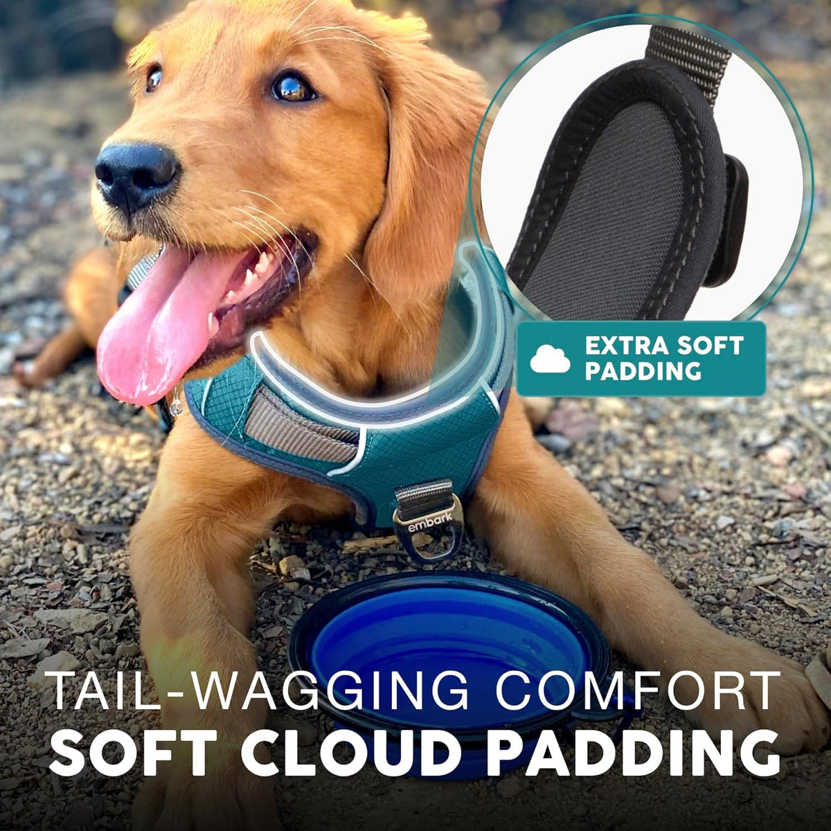Embark Adventure Dog Harness, Reflective Trim No Pull Dog Harness Medium Sized Dogs - Military Grade Nylon, Front Clip with Gel Lined Handle.
