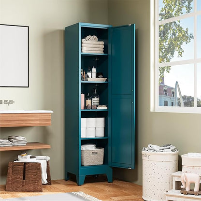 COFaR 67" Tall Pantry Cabinet, Peacock Blue Storage Cabinet