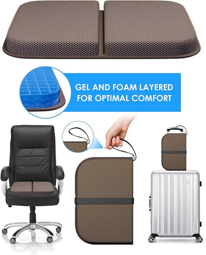WISIMMALL Gel Seat Cushion Portable Massage Travel Cushions, 14.5" x 10.5" Thick Foldable Seat Cushion for Car Office Chair Wheelchair Hip, Coccyx, Sciatica, Pressure Sores Tailbone Pain Relief