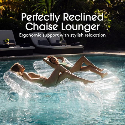 FUNBOY Giant Super Clear Chaise Lounger Pool Float, 1-2 Person Size
