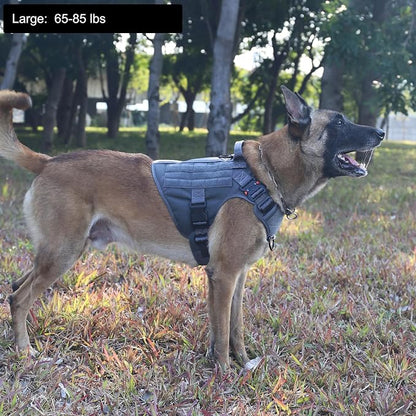 ICEFANG Tactical Dog Harness for Large Dogs,Reflective No Pull Dog Vest | with Control Handle,Adjustable,Front Hook,2 Leash Clips,Soft Padded,MOLLE Panel,Grey,Large