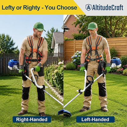 2-in-1 Weed Eater Kit for Tired Back & Shoulders, Patented Weed Eater Handle Extension + Padded Weed Eater Strap Harness, Universal Fit for String Trimmer, Weed Wacker & Brush Cutter
