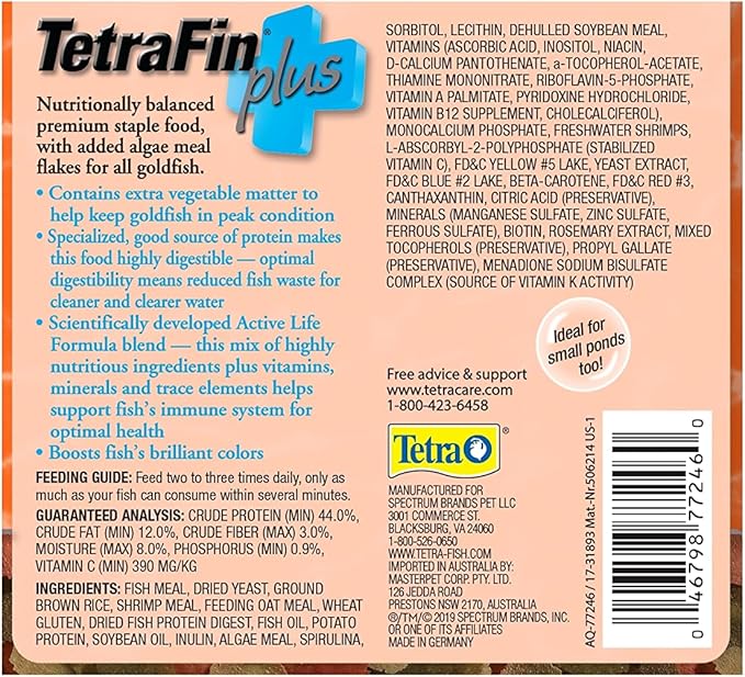 TetraFin Plus Goldfish Flakes 2.2 Ounces, Balanced Diet, with Algae to Promote Health,Oranges (Pack of 2)