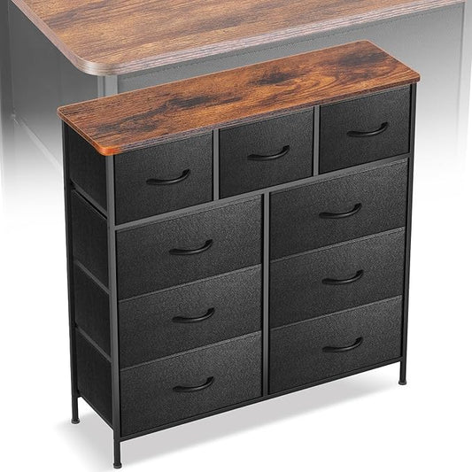 Curved Profile Dresser for Bedroom, Chest of Drawers, 9 Storage Drawers