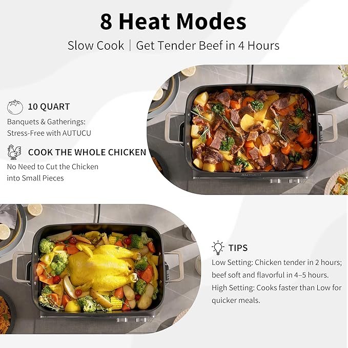 N21NA Pro Slow Cooker 10 Quart, 8-in-1 Programmable PFOA-Free Ceramic Coated