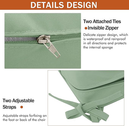 4 Pack Outdoor Chair Cushions 19 x 19 Inch Waterproof Patio Chair Cushions with Tie 5 Year Color Fastness Thick Outdoor Seat Cushion for Garden Lawn Patio Furniture Sage Green