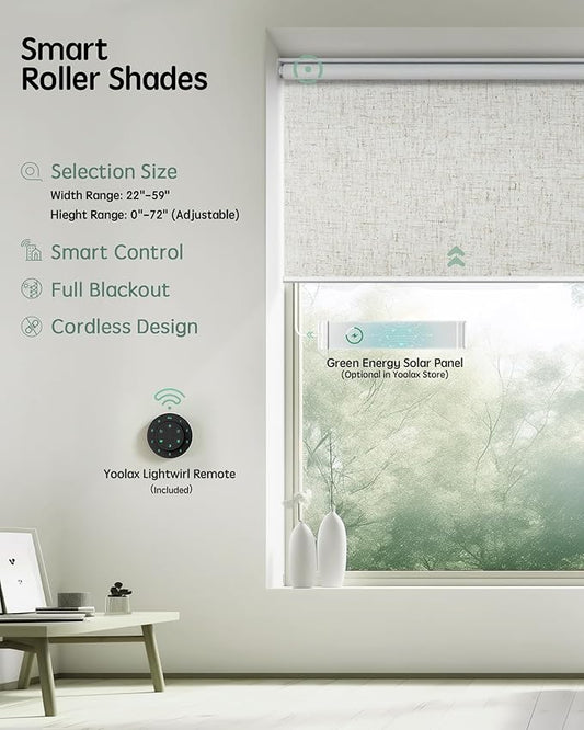 Yoolax Motorized Roller Shades, Smart Automation, Linen Beige, Compatible