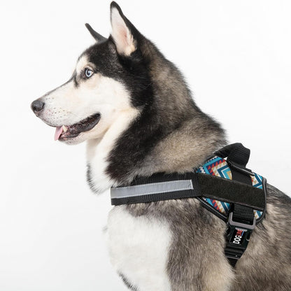 Dogline Dog Harness, Reflective No-Pull Adjustable Vest with Handle for Walking, Training, Breathable, No - Choke Harness for Small, Medium or Large Dogs Room for Patches Aztec Design 2 L 27"-34"
