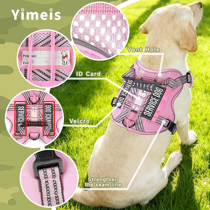 Service Dog Tactical Vest Harness and Leash Set Medium Sized Dog Emotional Support- Tactical Dog Harness Training Collar with Name (Pink, M)