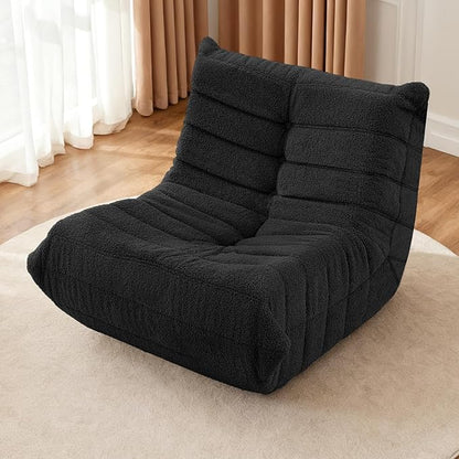 HABUTWAY Bean Bag Chairs Fireside Lazy Floor Sofa, Soft Teddy Fleece Bean Bag Sofa with High-Resilience Foam Filling，Beanbag for Living Room, Bedroom, Office (Black Teddy)