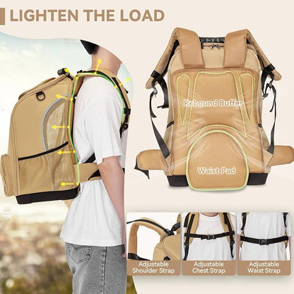 Petsfit Pet Dog Carrier Backpack with Upgraded Weight Reduction Design, Cat Dog Backpack with Large Ventilations, Easy-Fit for Traveling Hiking Camping for Small Medium Dogs and Cat, Khaki